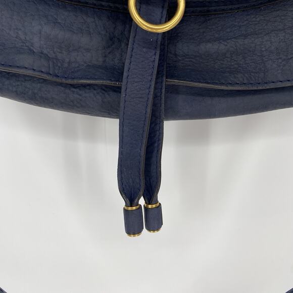 Chloe Marcie Graphite Suede Calfskin Satchel Medium Navy Blue Double Carry Bag - Picture 5 of 16